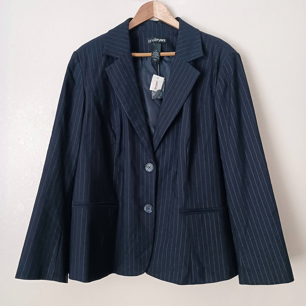 Lane Bryant Navy Pinstripe Single Breasted Blazer Jacket Women's Size 24